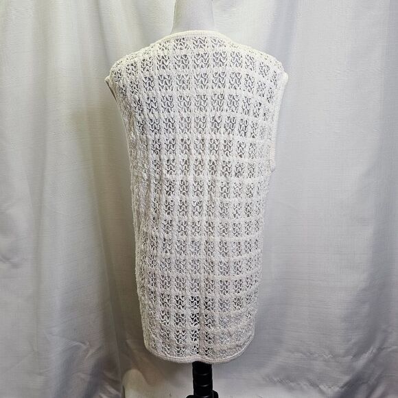 Handmade White Crochet Knit Button Front Sleeveless Cardigan Size Unknown - Picture 5 of 5